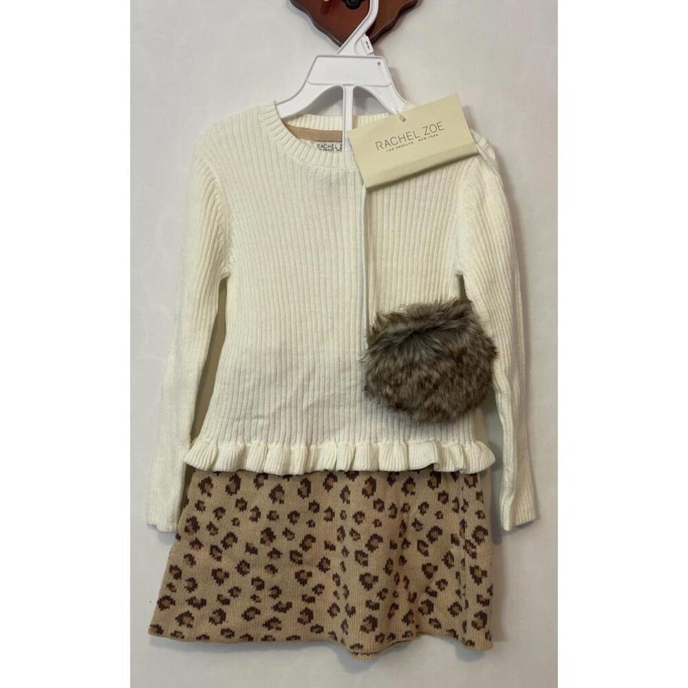 Rachel Zoe Girls 3t Ivory & Beige Animal-Print Shirt, Skirt, Purse Set NWT A6587